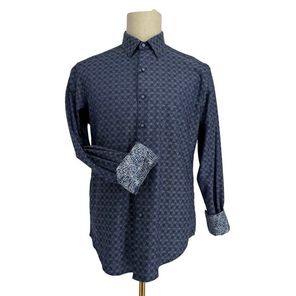 Robert Graham Woven Button Front Long Sleeve Shirt Diamante NavyAbstract Print M - Picture 1 of 8